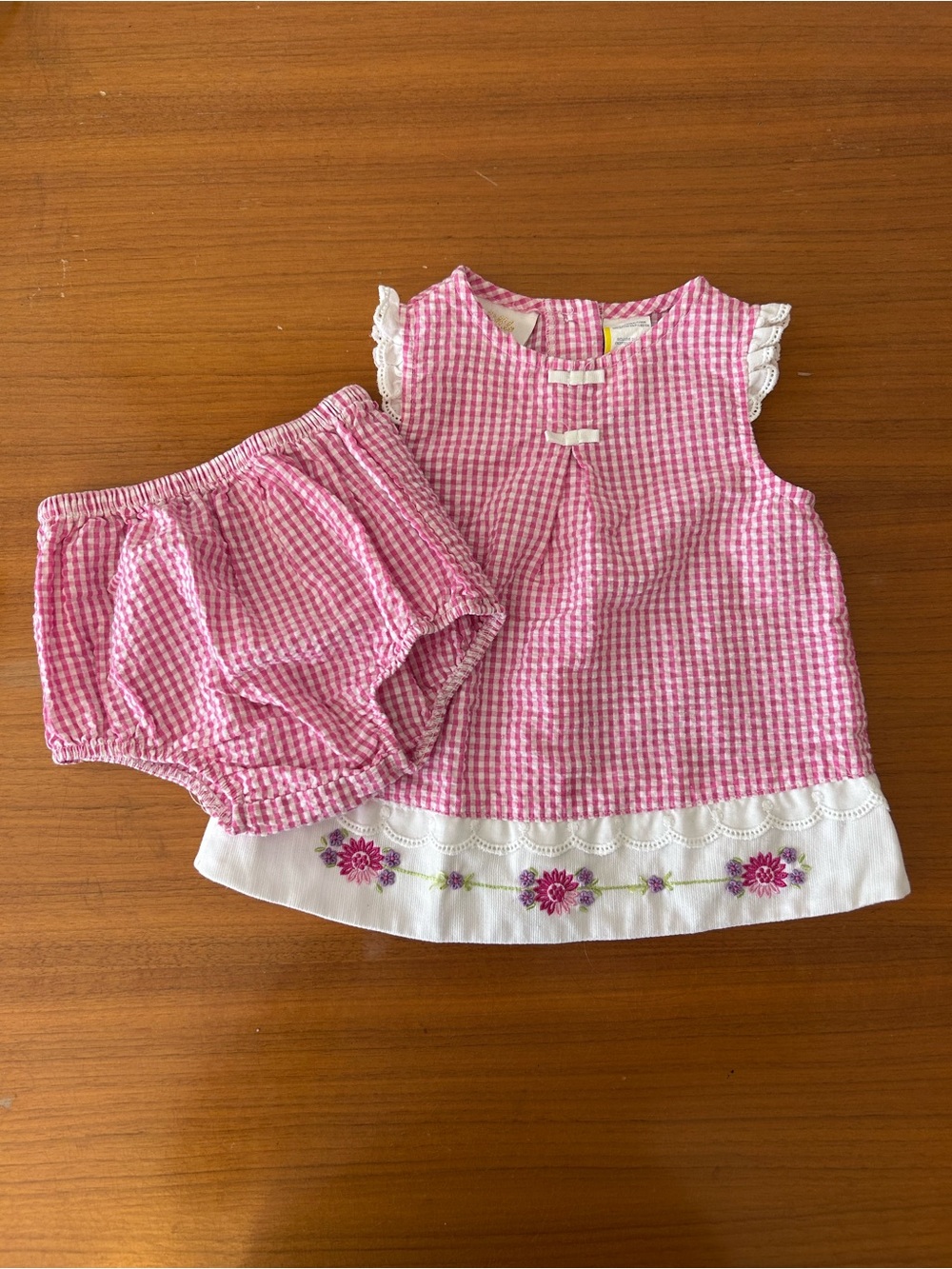 Pink and White Gingham Baby Girl Dress & Bloomers Set